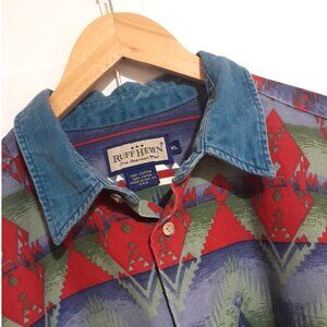 Vintage Southwestern Aztec Print Long Sleeve Button Up Shirt XL